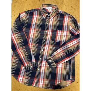 Alex Mill Flannel Shirt Mens Large Black Red Plaid Cotton Long Sleeve Button